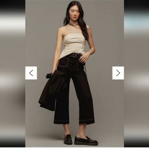 Maeve The Colette Wide Leg Crop Contrast Black White Stitch Pants Size 34P